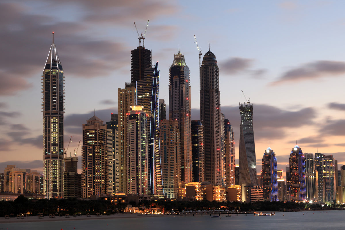 aluminium-print-skyline-dubai-at-sunset