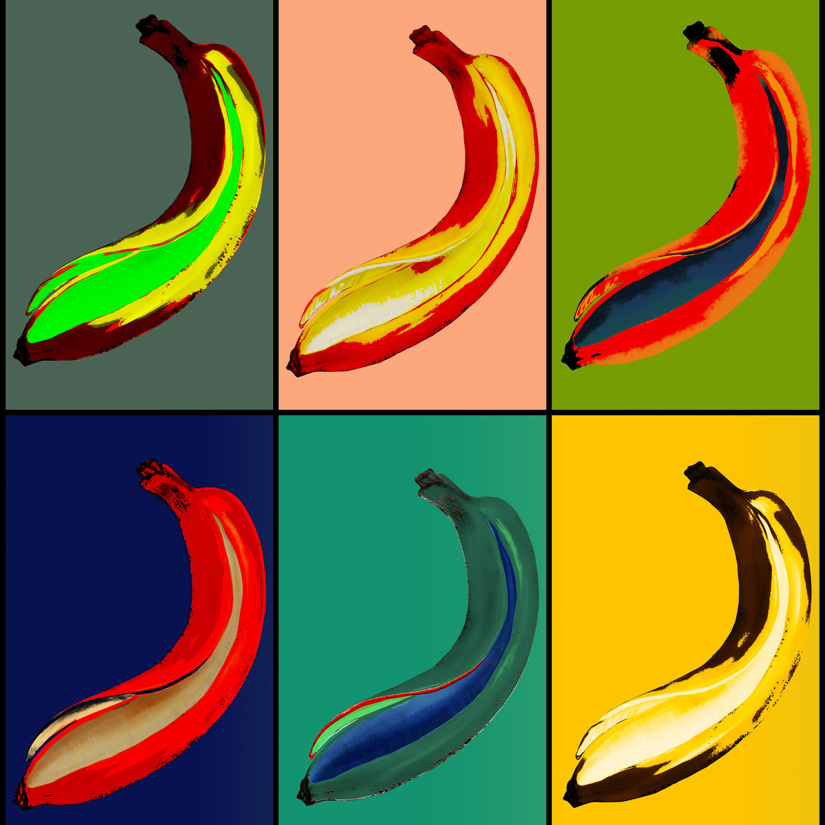 4-piece-aluminium-print-colorful-bananas