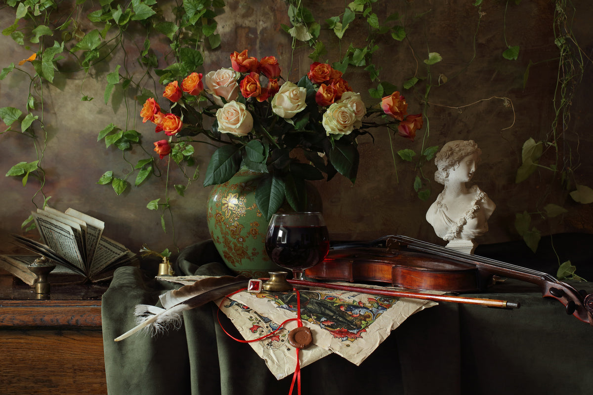 aluminium-print-still-life-with-violin-and-flowers-iii